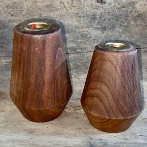2 Walnut Taper Candle Holders Large & Medium